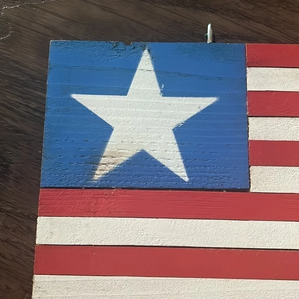 red white and blue wooden hanging flag sign decor
